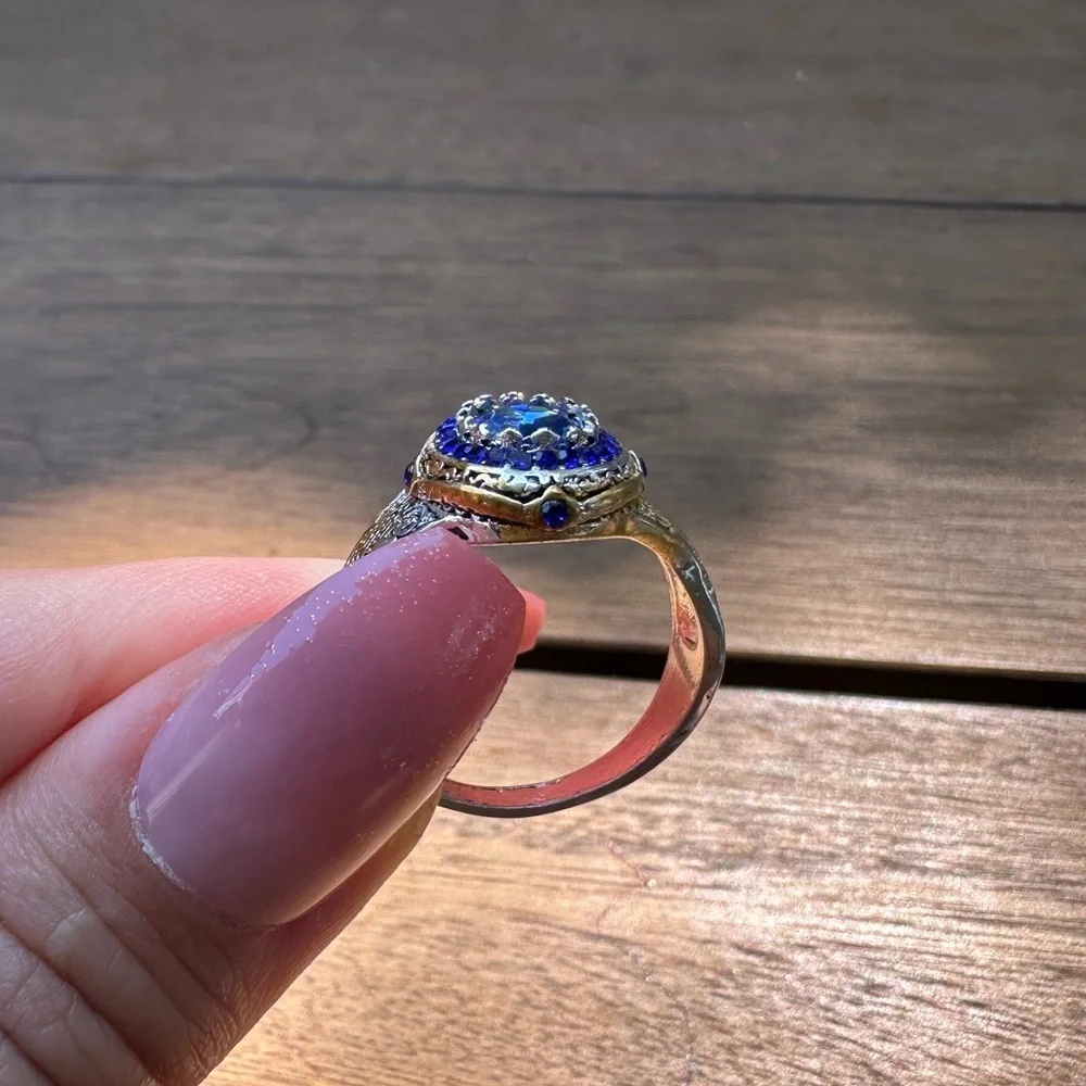 Unisex Silver Plated Blue Topaz Simulation Ring Size 11